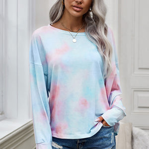 Tie-Dye Boat Neck Batwing Sleeve Tee Pimamour