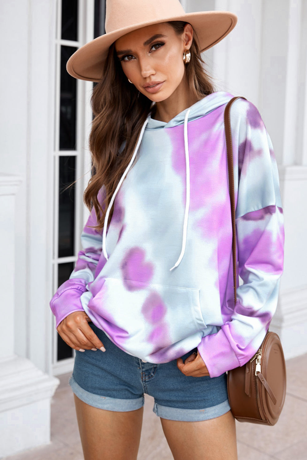 Dropped Sleeve Tie-dye Hoodie with Drawstring Pimamour