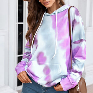 Dropped Sleeve Tie-dye Hoodie with Drawstring Pimamour