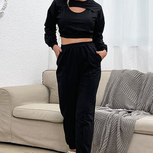 Cut Out Crop Top and Joggers Set Pimamour