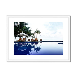 02A The lonely pool, the hidden beach and the palm tree - Dreamy colors fine art photography print - Printed on  Framed & Mounted Print Pimamour Original Pimamour