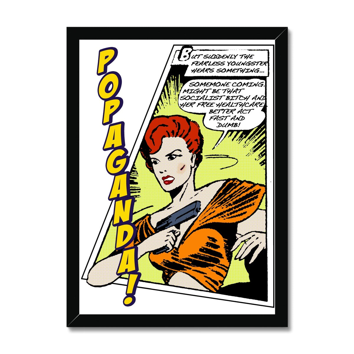 Popaganda Pop Art Vintage Comics 06 Framed Print Pimamour Exclusive Sarcastic & Ironic Lichtenstein-Like Design Pimamour