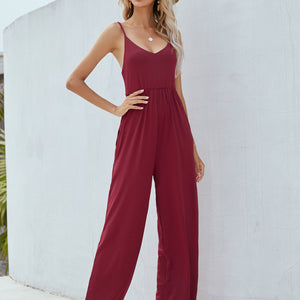 Adjustable Spaghetti Strap Jumpsuit with Pockets Pimamour