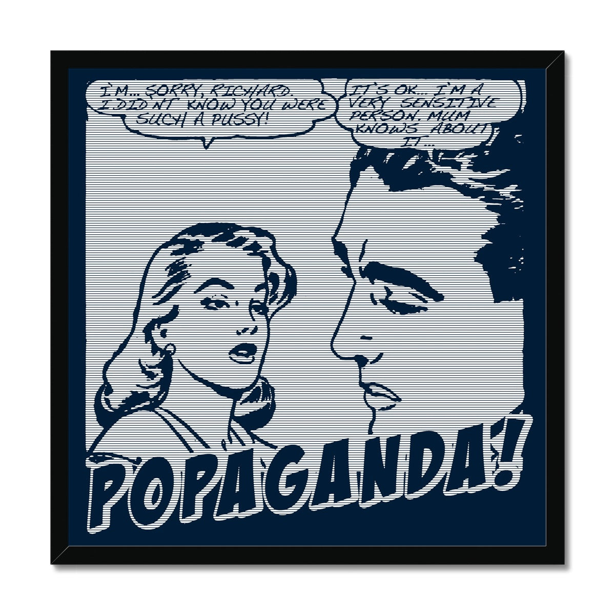 Popaganda Pop Art Vintage Comics 01 Mono Framed Print Pimamour Exclusive Sarcastic & Ironic Lichtenstein-Like Design Pimamour