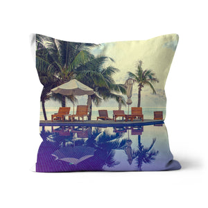 02D The lonely pool, the hidden beach and the palm tree - Color fine art photography print - Printed on  Cushion Pimamour Original Pimamour