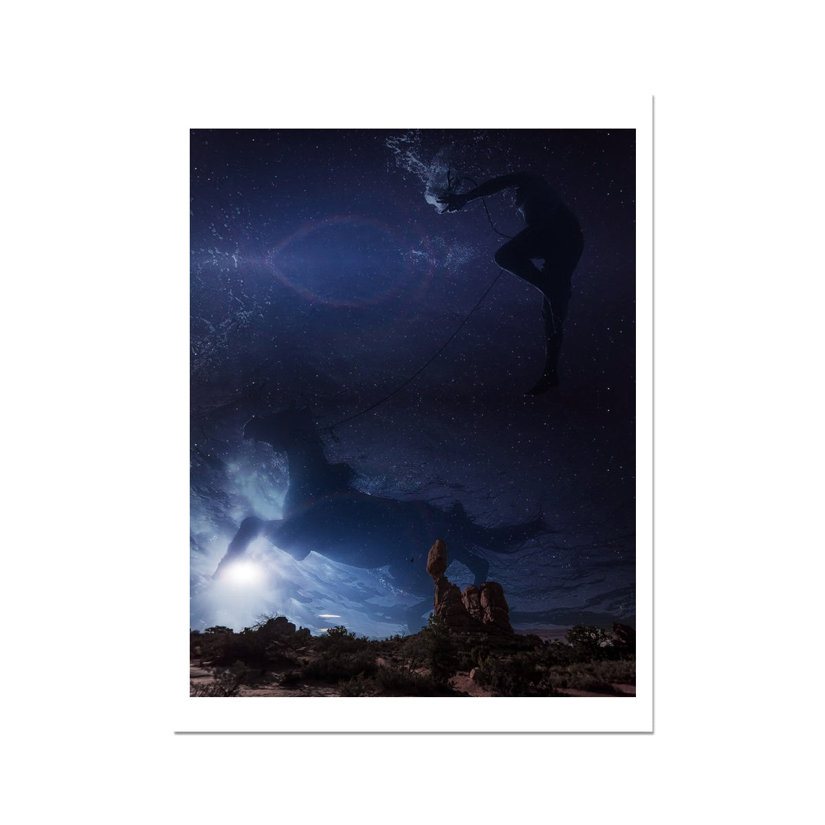 03 - Surreal dreamy poster of the protecting girl / goddess / mermaid floating in the sky over the city, wrapped in the night Color Photo Art Print Pimamour Original Pimamour