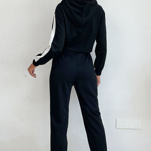 Side Stripe Cropped Hoodie and Jogger Set Pimamour