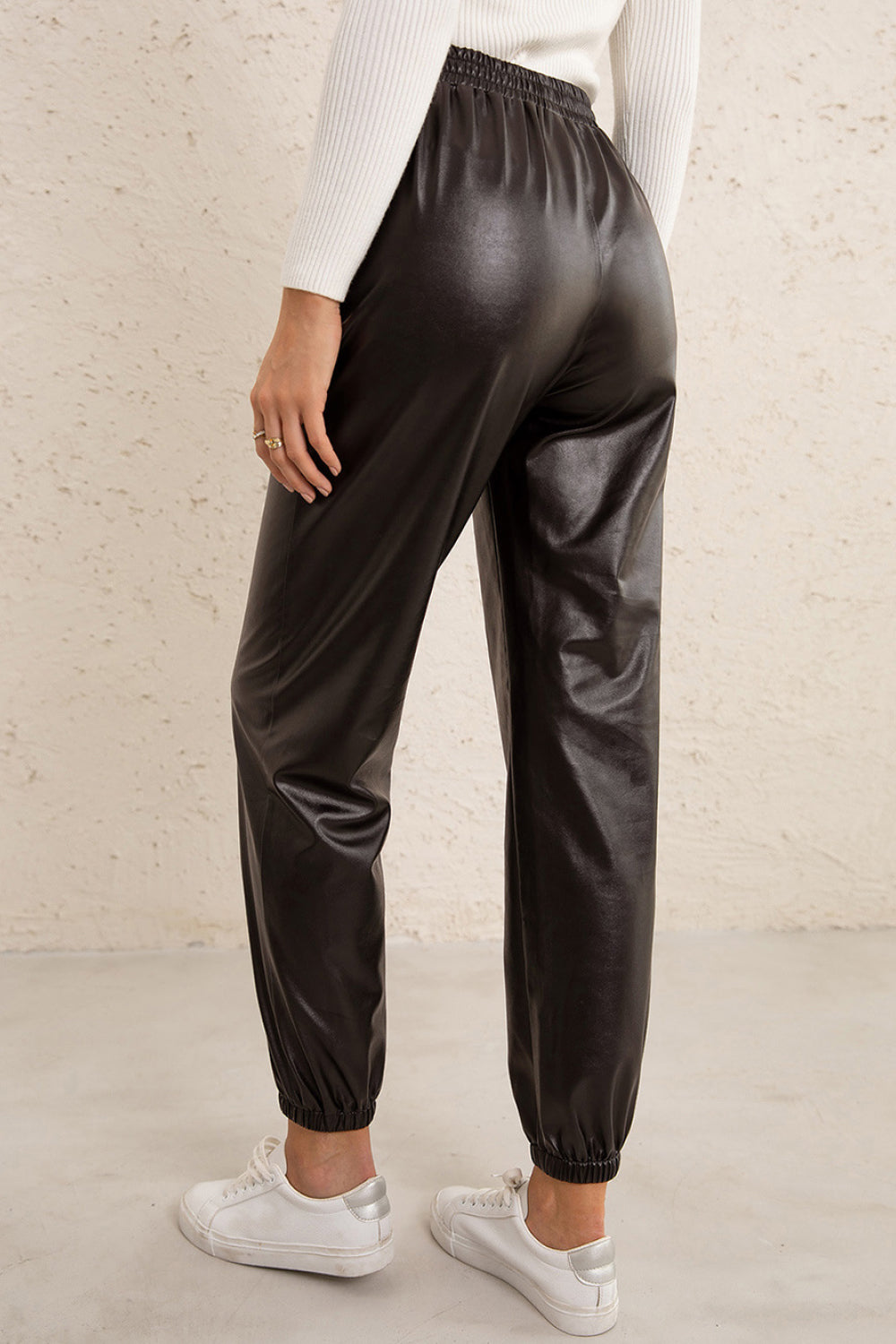 Elastic Waist PU Leather Joggers Pimamour