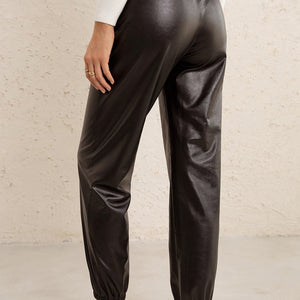 Elastic Waist PU Leather Joggers Pimamour