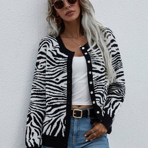 Zebra Print Button Down Cardigan Pimamour