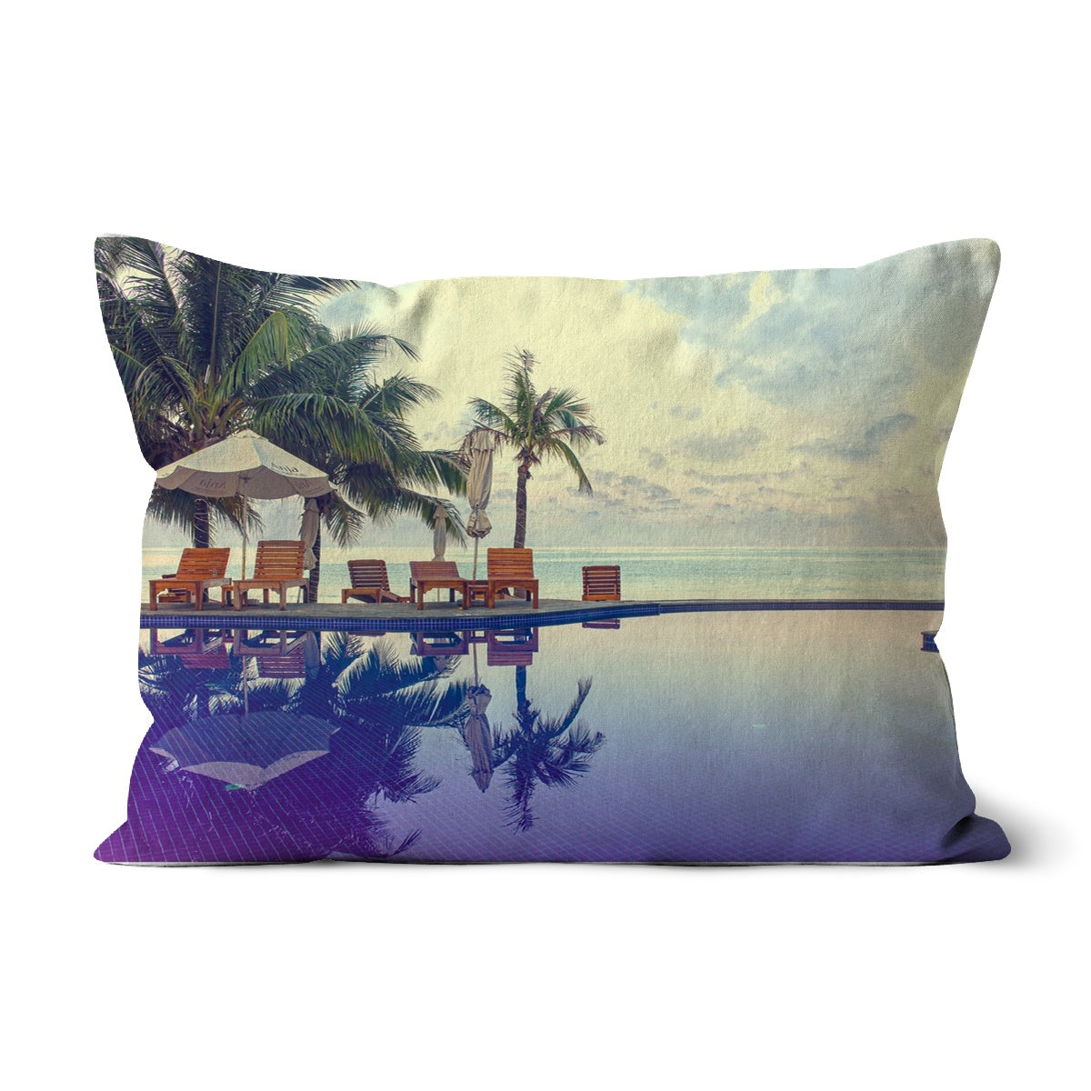 02D The lonely pool, the hidden beach and the palm tree - Color fine art photography print - Printed on  Cushion Pimamour Original Pimamour