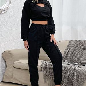 Cut Out Crop Top and Joggers Set Pimamour