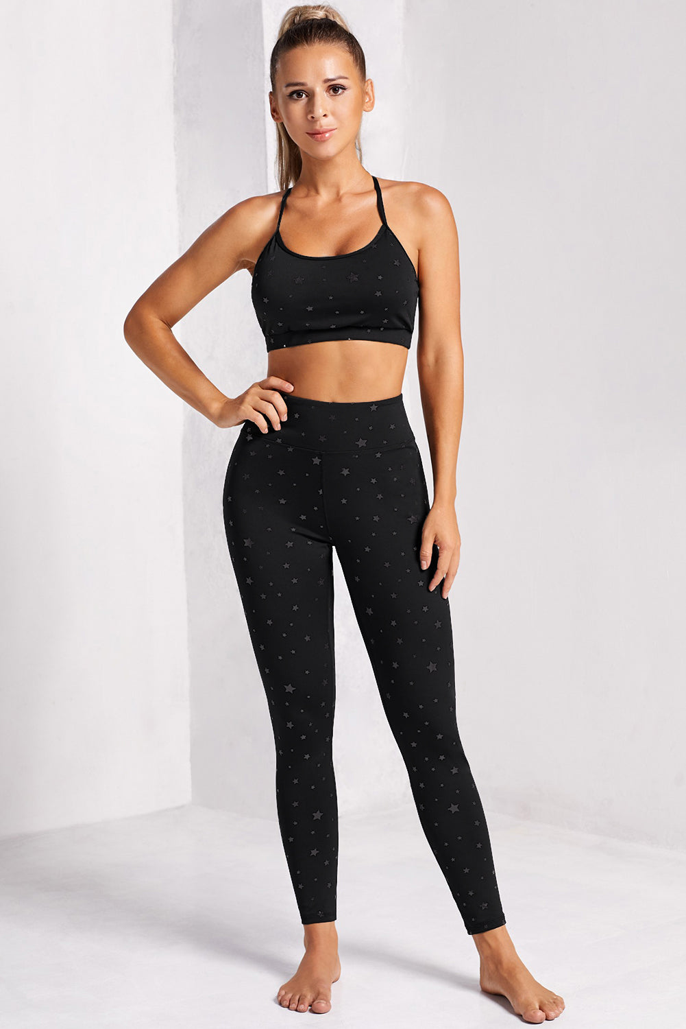 Star Print Sports Bra and Leggings Set Pimamour