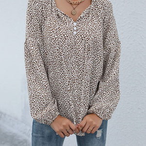 Leopard Print Tie Neck Blouse Pimamour