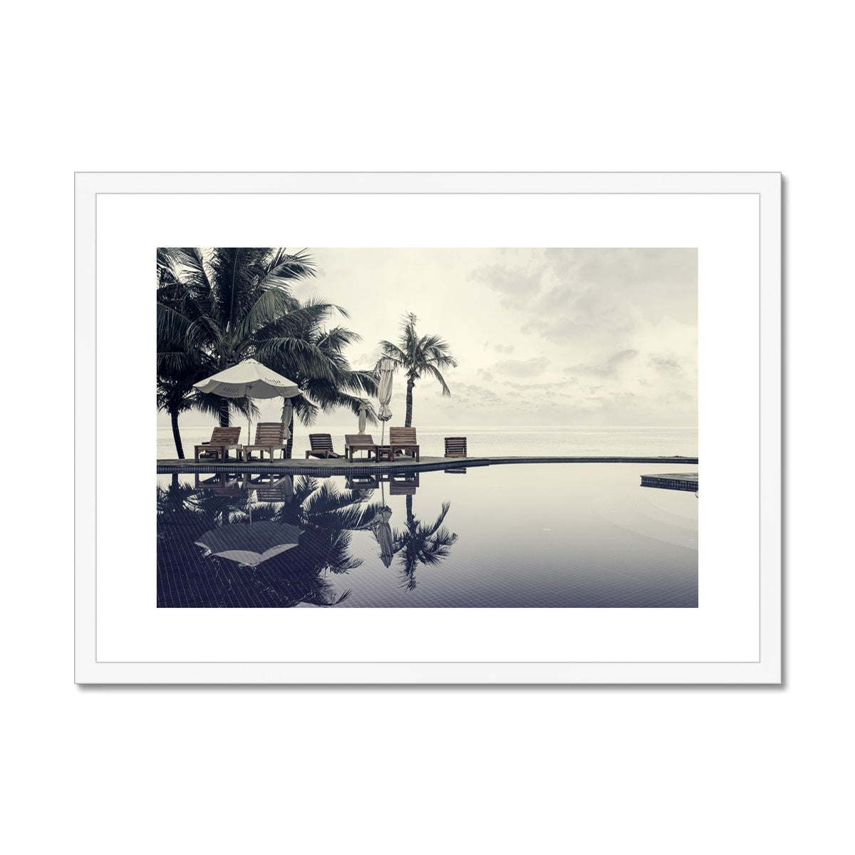 02B The lonely pool, the hidden beach and the palm tree - Faded colors Fine art photography print - Printed on  Framed & Mounted Print Pimamour Original Pimamour