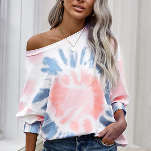 Tie-Dye Boat Neck Batwing Sleeve Tee Pimamour