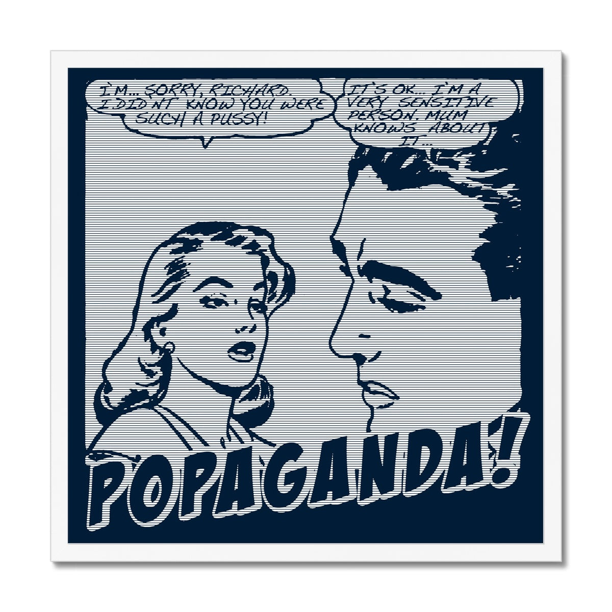 Popaganda Pop Art Vintage Comics 01 Mono Framed Print Pimamour Exclusive Sarcastic & Ironic Lichtenstein-Like Design Pimamour