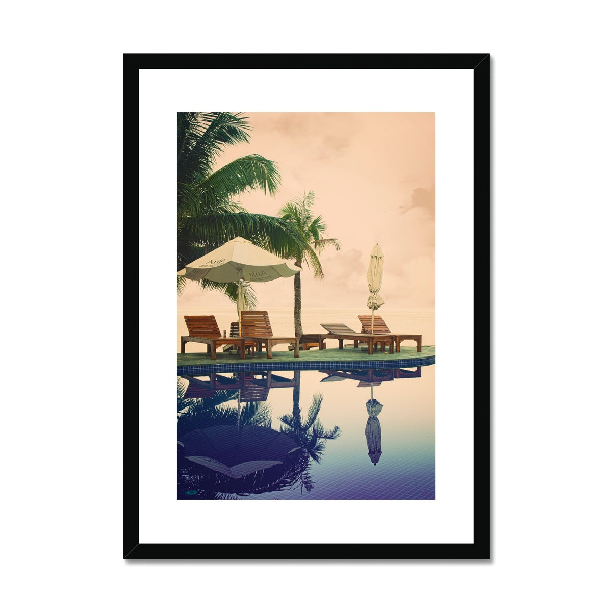 01D The lonely pool, the hidden beach and the palm tree - Vintage colors fine art photography print - Printed on       Framed & Mounted Print Pimamour Original Pimamour