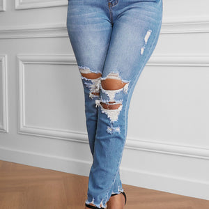 Raw Cut Frayed Hem Jeans Pimamour