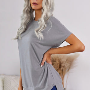 Round Neck Short Sleeve Solid Color Tee Pimamour