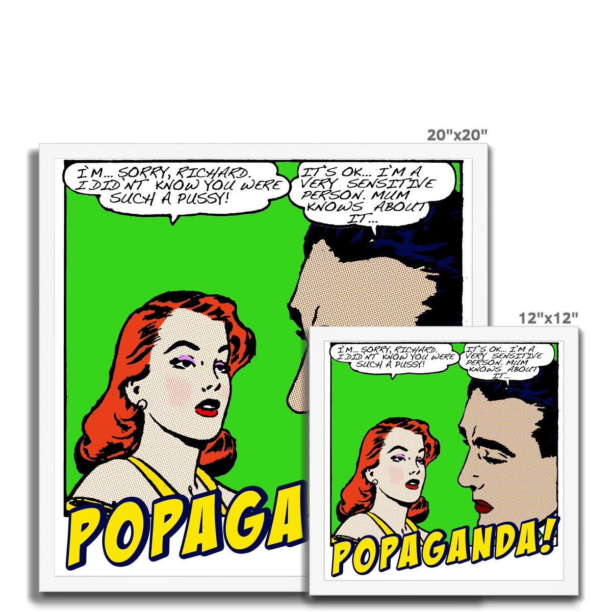 Popaganda Pop Art Vintage Comics 01 Framed Print Pimamour Exclusive Sarcastic & Ironic Lichtenstein-Like Design Pimamour