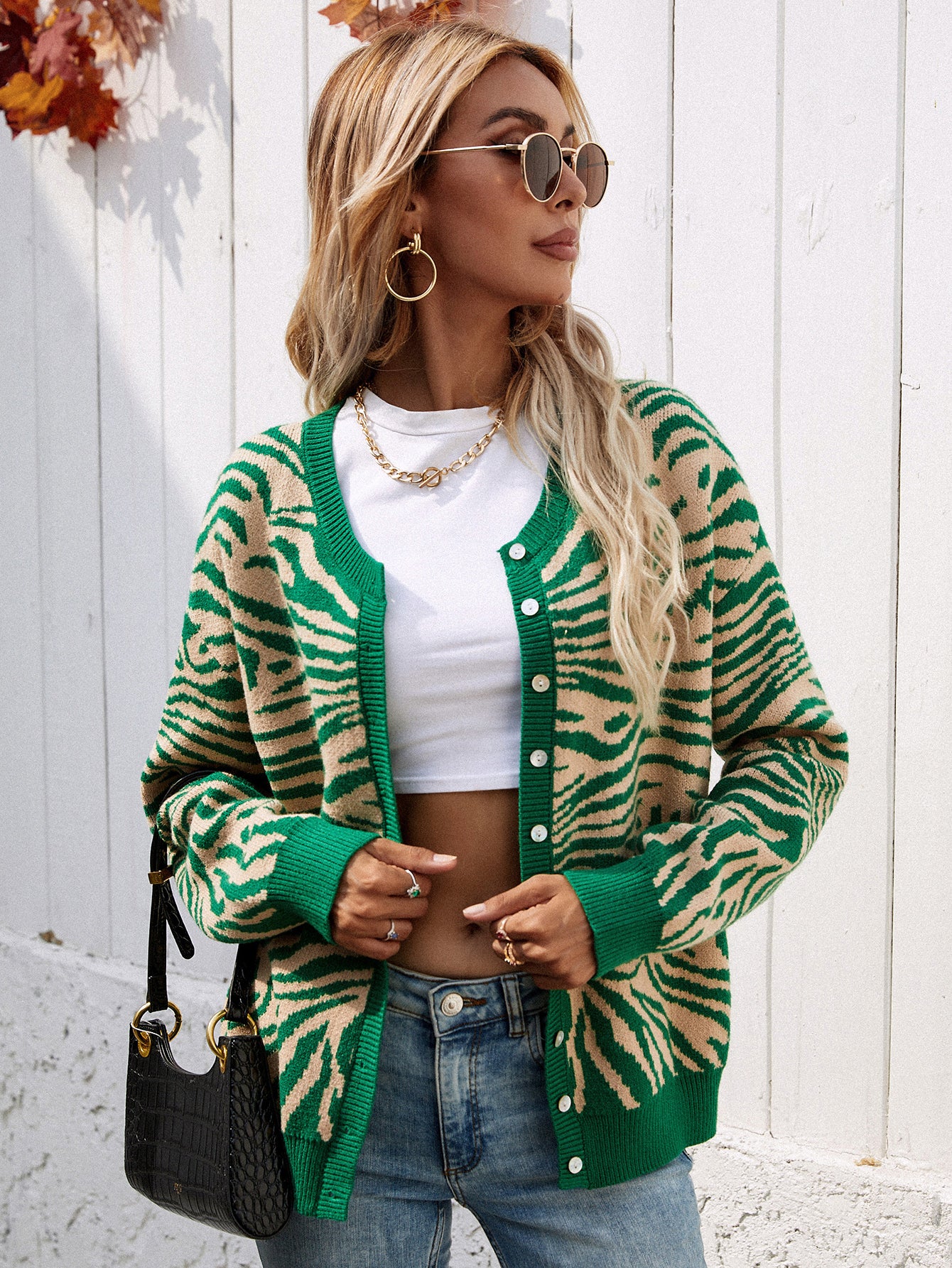 Zebra Print Button Down Cardigan Pimamour