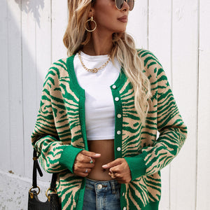 Zebra Print Button Down Cardigan Pimamour