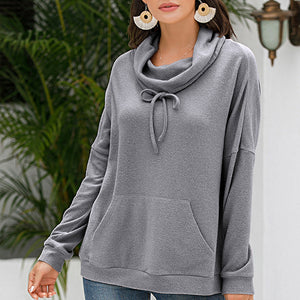 Cowl Neck Drop Shoulder Sweatshirt Pimamour