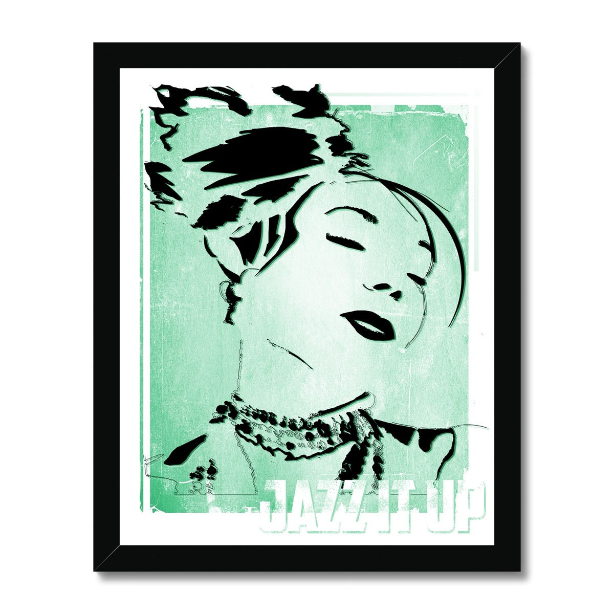 01 Green Jazz It Up Framed Print Pimamour Exclusive Lady Jazz Singer Music Poster Art Pimamour