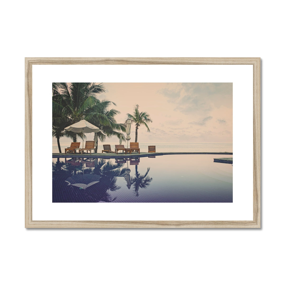 02C The lonely pool, the hidden beach and the palm tree - Vintage colors fine art photography print - Printed on  Framed & Mounted Print Pimamour Original Pimamour