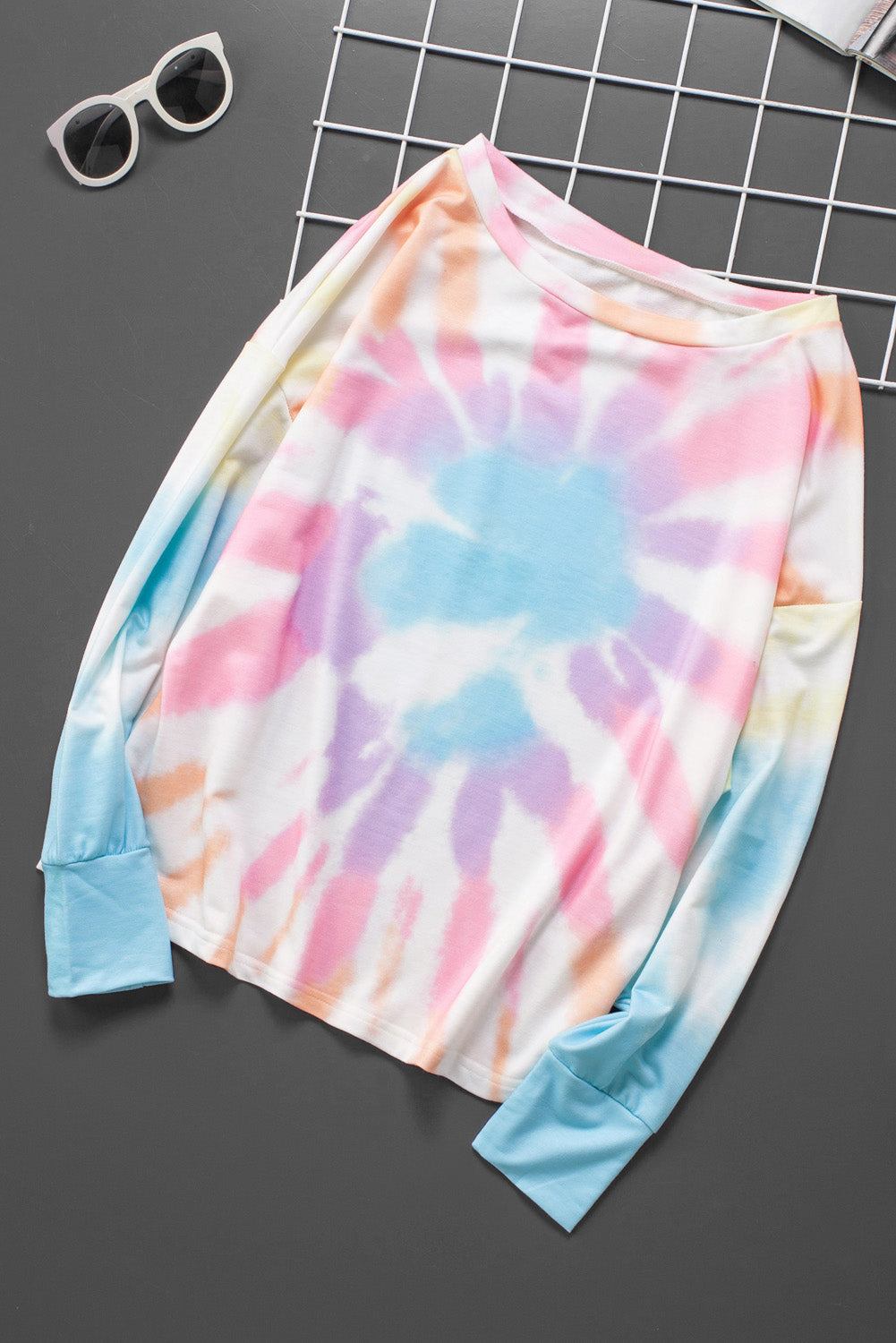 Tie-Dye Boat Neck Batwing Sleeve Tee Pimamour