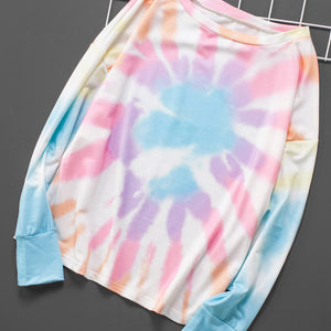 Tie-Dye Boat Neck Batwing Sleeve Tee Pimamour