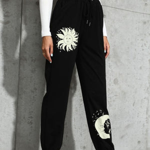 Sun and Moon Graphic Drawstring Joggers Pimamour