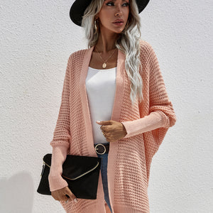 Waffle Knit Open Front Cardigan Pimamour