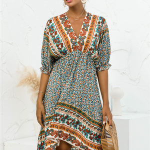 Printed Bohemian V Neck Dress Pimamour