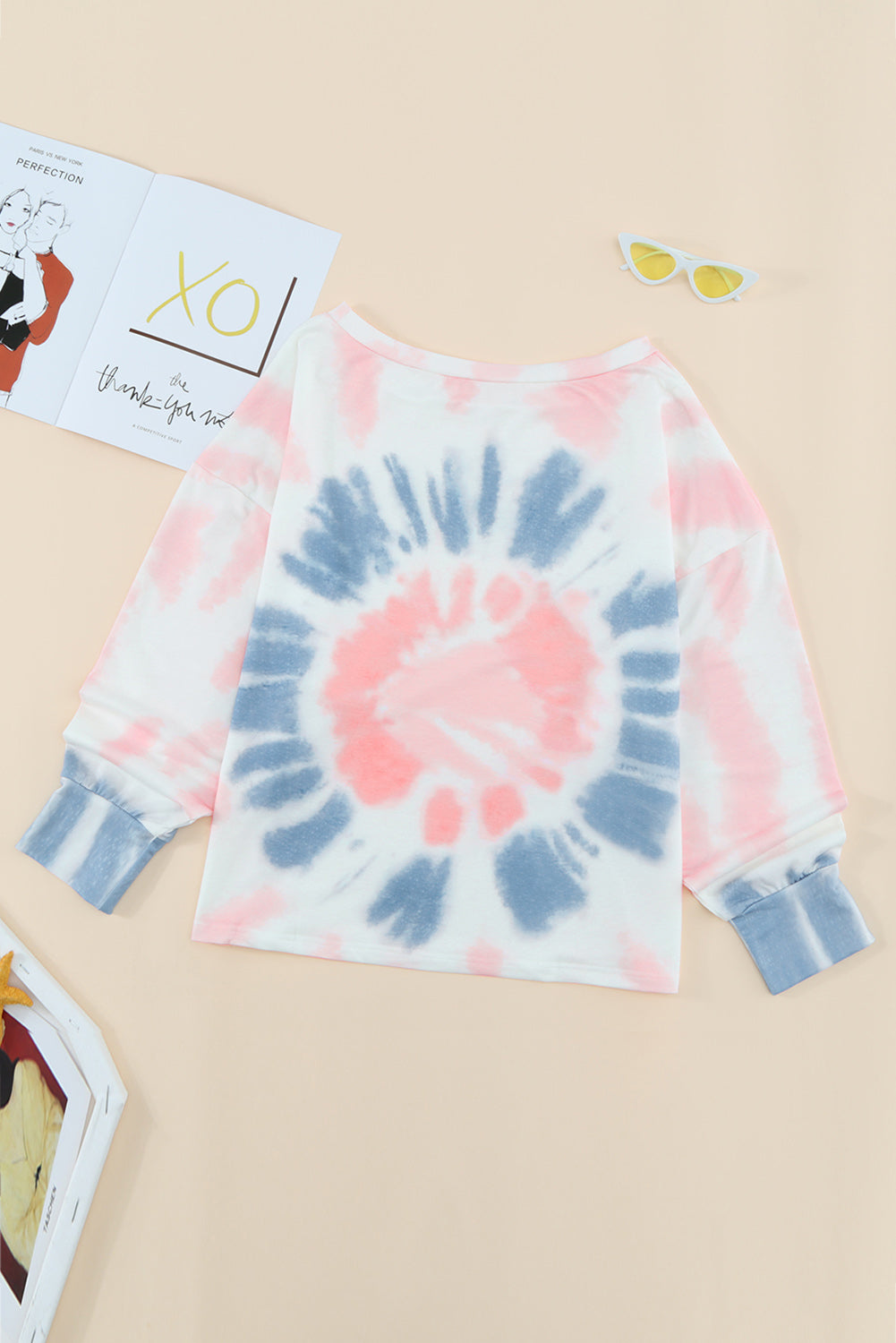 Tie-Dye Boat Neck Batwing Sleeve Tee Pimamour