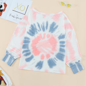 Tie-Dye Boat Neck Batwing Sleeve Tee Pimamour