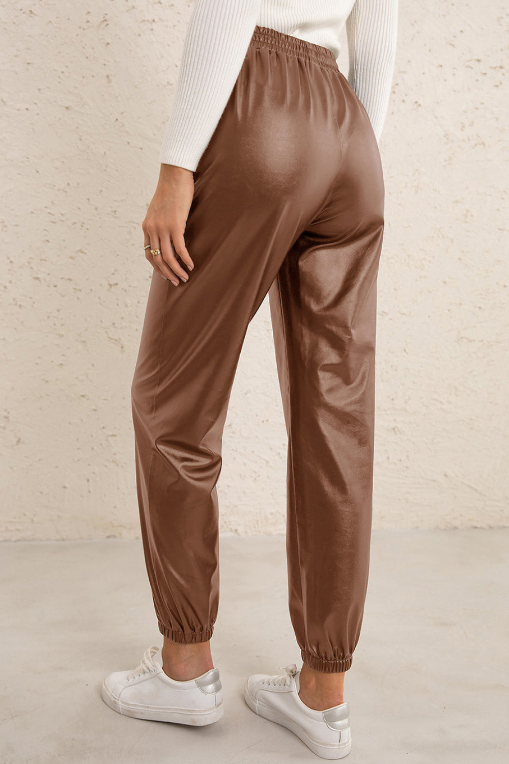 Elastic Waist PU Leather Joggers Pimamour