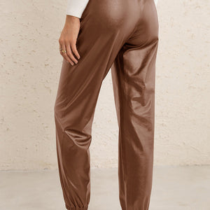 Elastic Waist PU Leather Joggers Pimamour