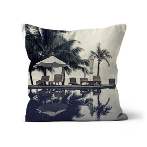 02B The lonely pool, the hidden beach and the palm tree - Faded colors Fine art photography print - Printed on  Cushion Pimamour Original Pimamour