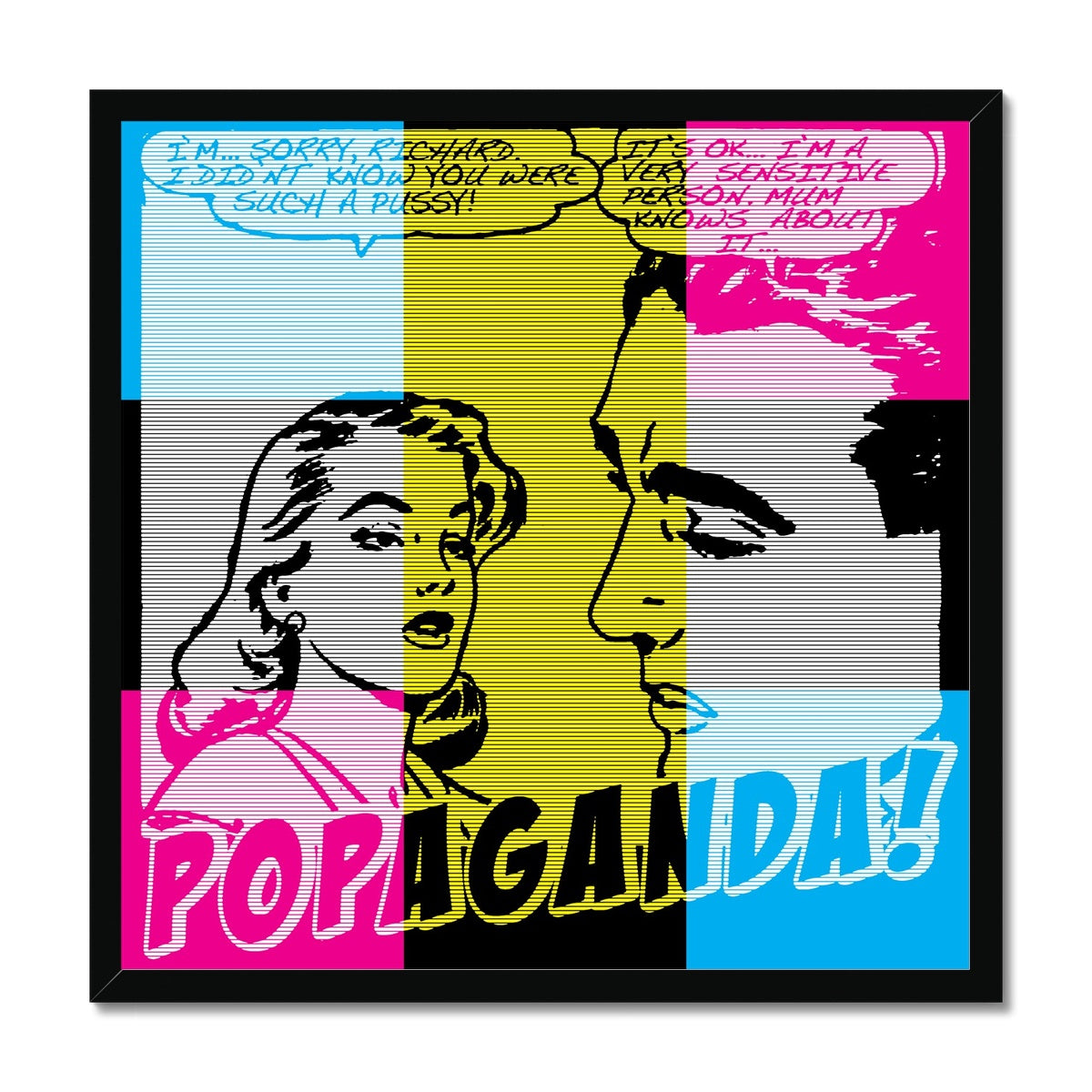 Popaganda Pop Art Vintage Comics 01 CMYK Framed Print Pimamour Exclusive Sarcastic & Ironic Lichtenstein-Like Design Pimamour