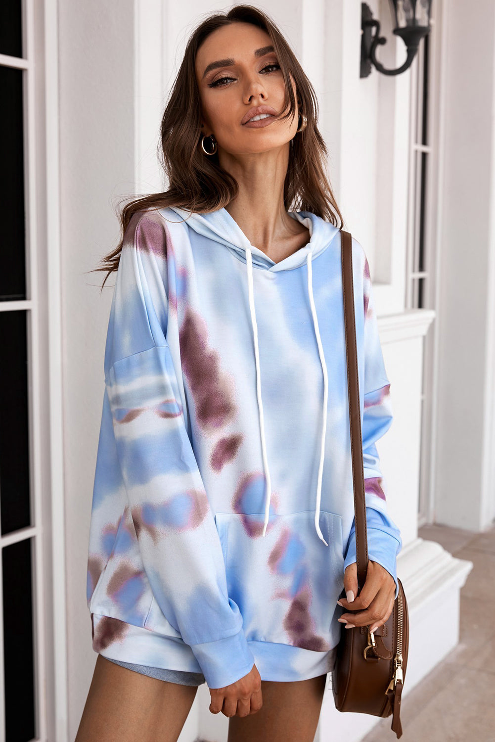 Dropped Sleeve Tie-dye Hoodie with Drawstring Pimamour