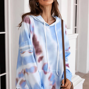 Dropped Sleeve Tie-dye Hoodie with Drawstring Pimamour