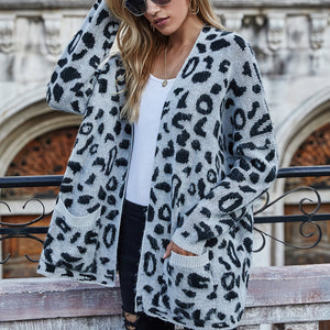 Leopard Longline Cardigan with Pockets Pimamour