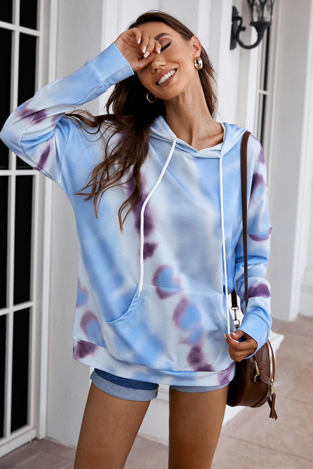 Dropped Sleeve Tie-dye Hoodie with Drawstring Pimamour