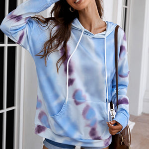 Dropped Sleeve Tie-dye Hoodie with Drawstring Pimamour