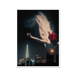 07 - Surreal dreamy poster of the protecting girl / goddess / mermaid floating in the sky over the city, wrapped in the night Color Photo Art Print Pimamour Original Pimamour