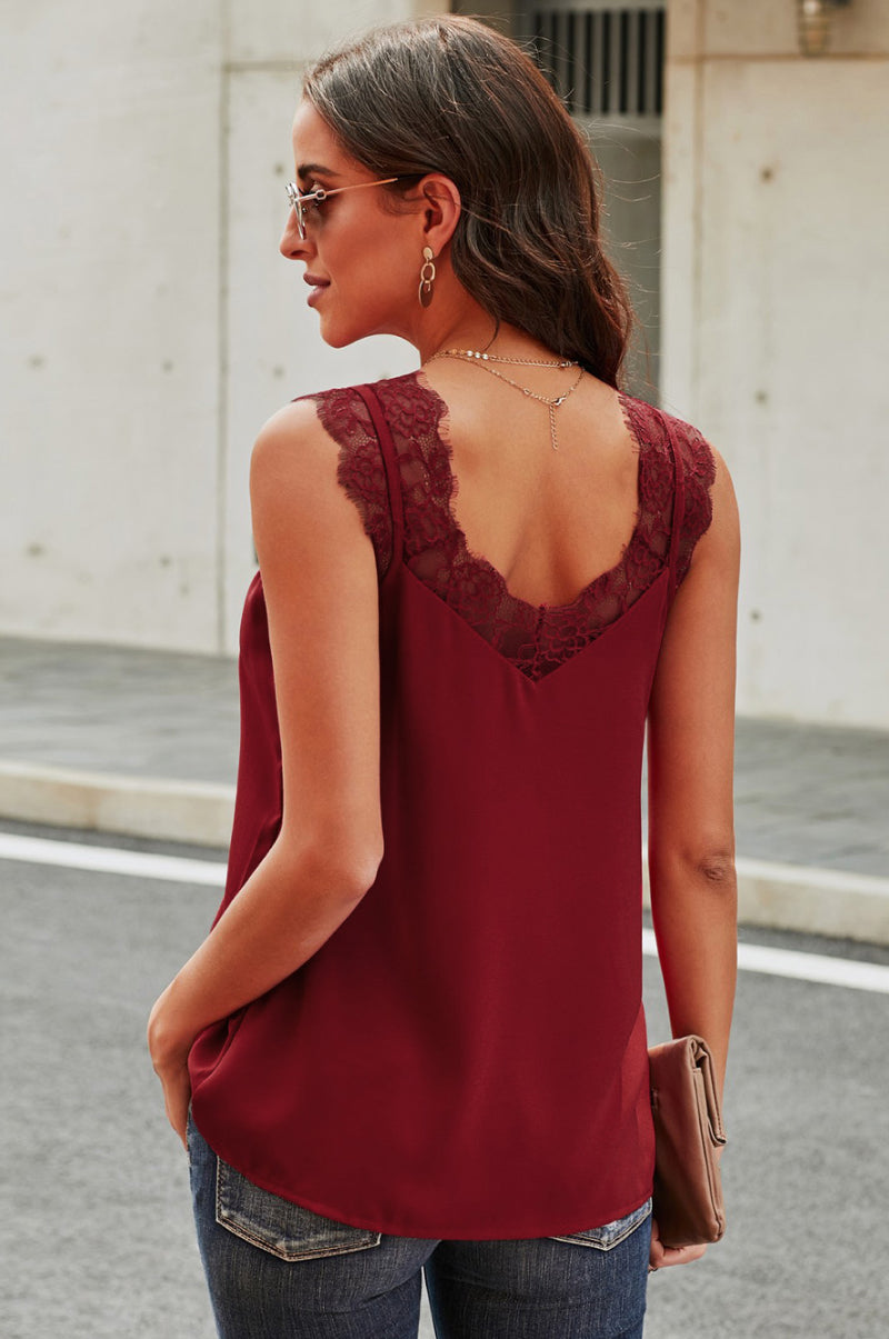 V-Neck Lace Tank Top Pimamour