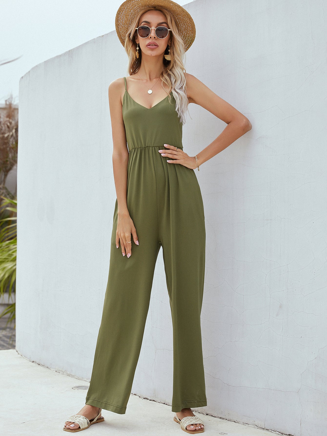 Adjustable Spaghetti Strap Jumpsuit with Pockets Pimamour