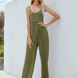 Adjustable Spaghetti Strap Jumpsuit with Pockets Pimamour